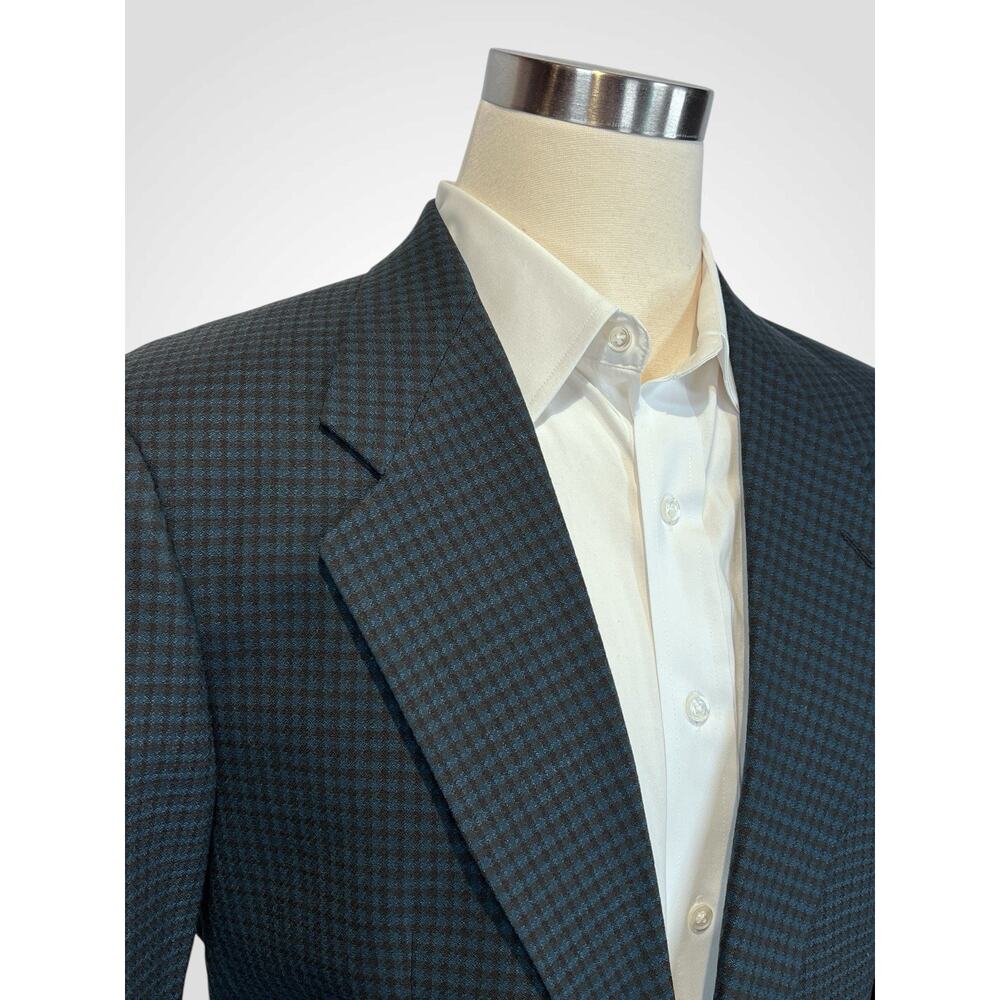 Vtg Givenchy 42L Starlight Blue Cigar Brown Check Plaid Designer Blazer - Picture 5 of 15